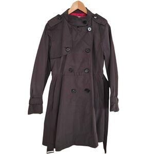 GAP Double Breasted Trench Coat Womens Size M Dark Gray Button Up Belted